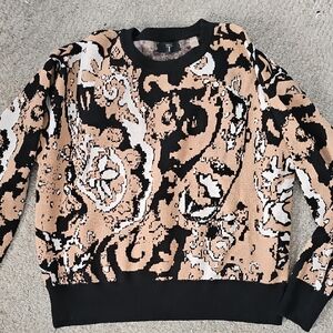 Tahari Black and Tan Patterned Crewneck Sweater Size XL